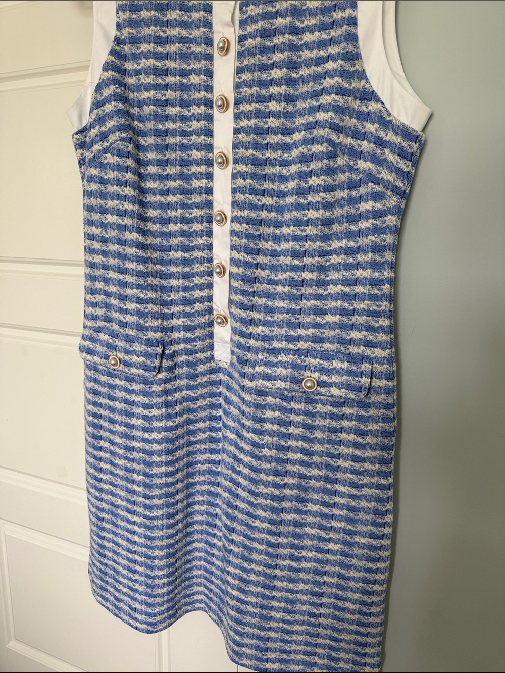 Tyler Boe Blue & White Sleeveless Tweed Shift Dress - Sz Small (NWT) - Picture 5 of 5